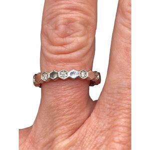 Sterling silver 925 beehive bee honeycomb pattern pave diamond cz ring size 8
